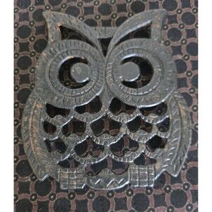 VINTAGE Cast Iron Trivet Coaster OWL Kitchen Ware 5½" Made In Taiwan GuC